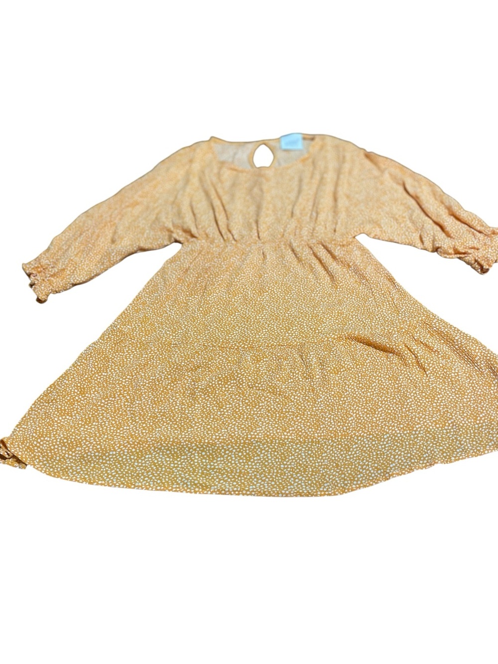 Girls' Yellow Floral Smocked-Waist Long-Sleeve Dress